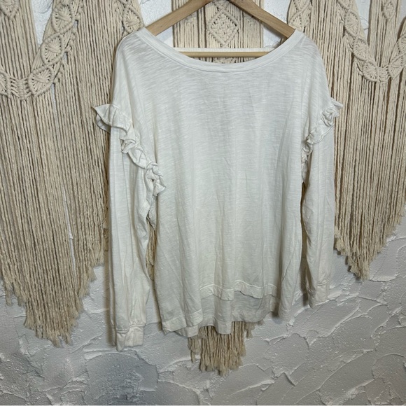 Anthro Pilcro Ivory Cotton Ruffle Shoulder Tee Coquette Cottagecore Women Medium - Picture 3 of 9